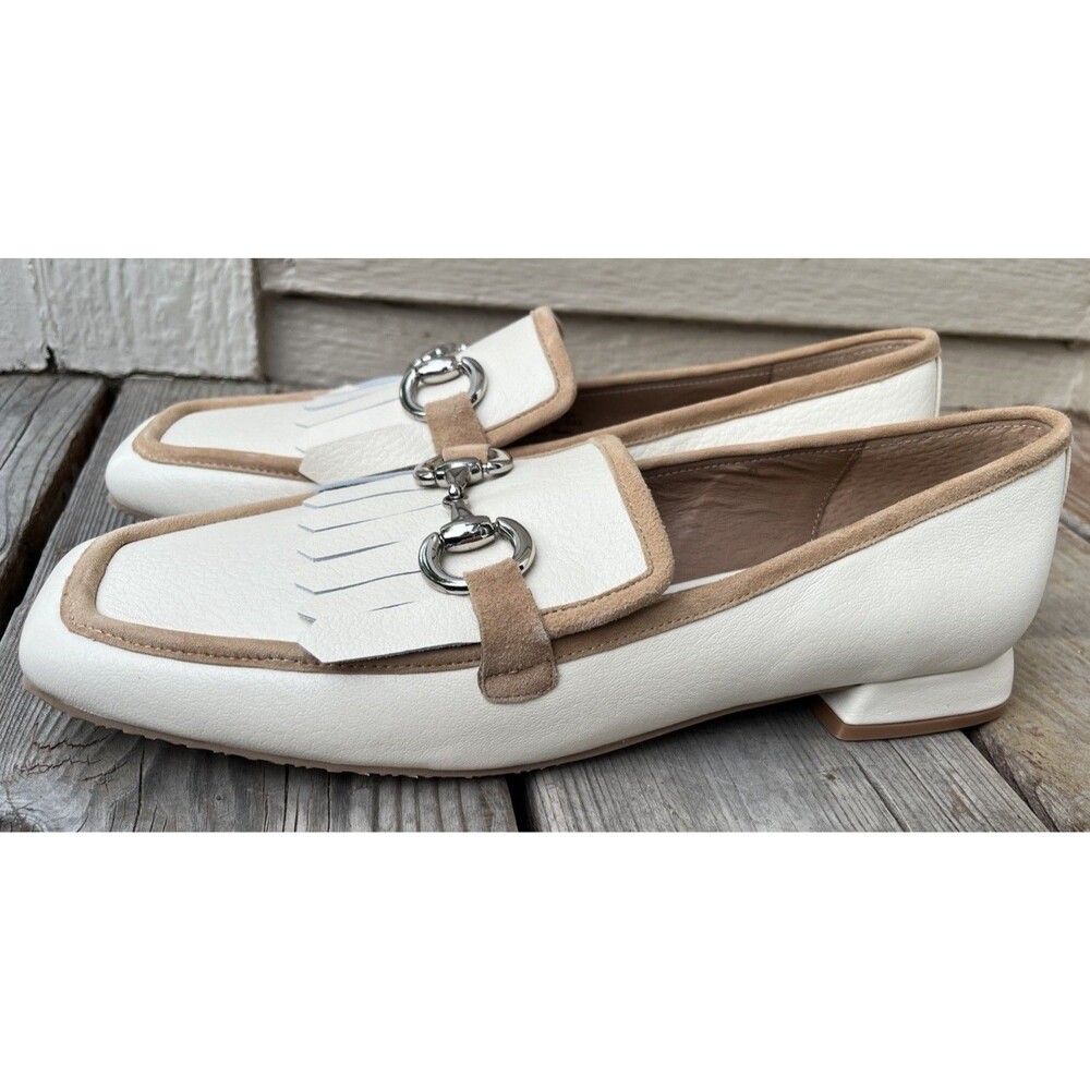 New! Donald Pliner Saeli Women's 10 Cream Leather Loafers Kiltie Horsebit Detail - Picture 7 of 14